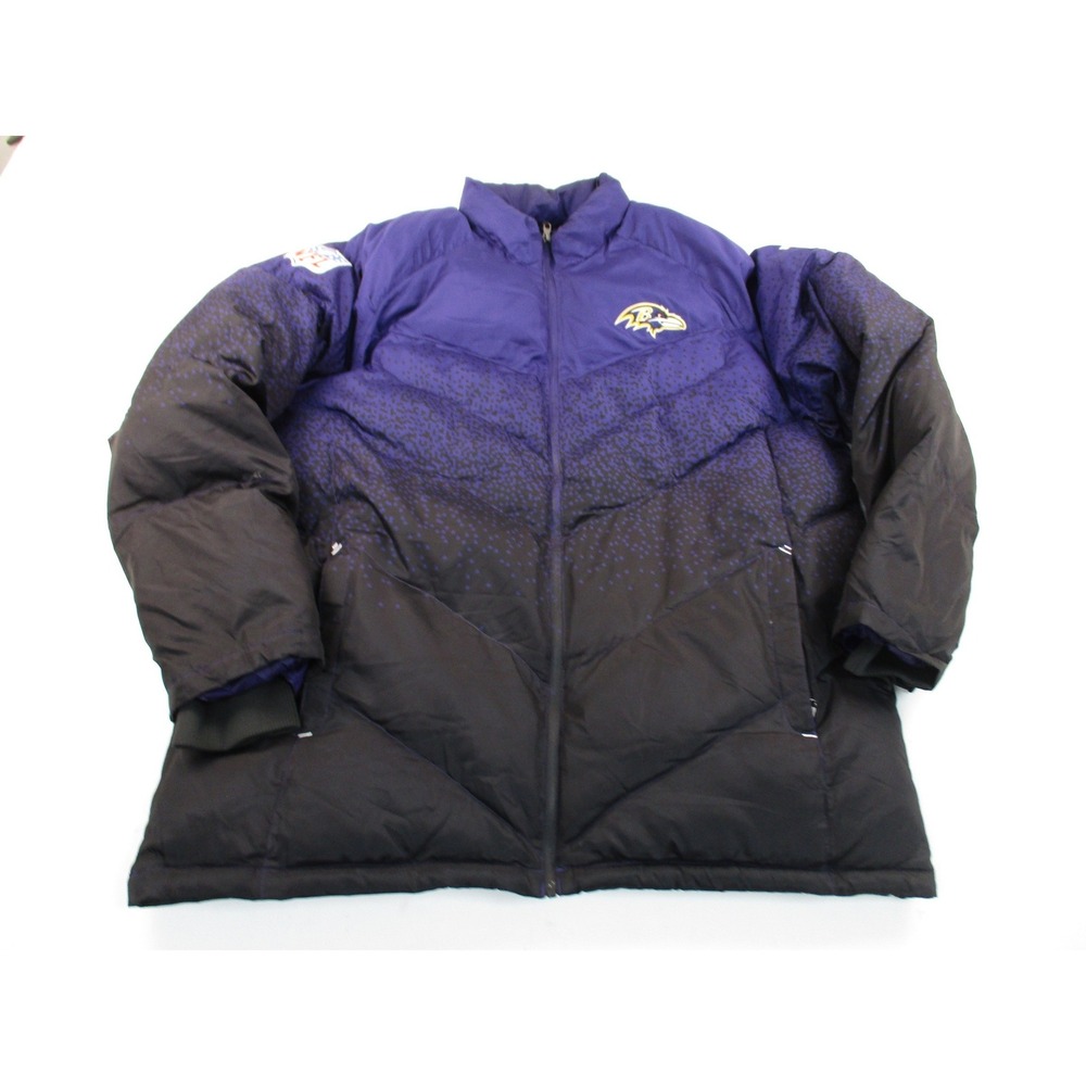 Reebok Puffer Jacket Mens XL Purple Black Baltimore Ravens NFL Onfield Gradient
